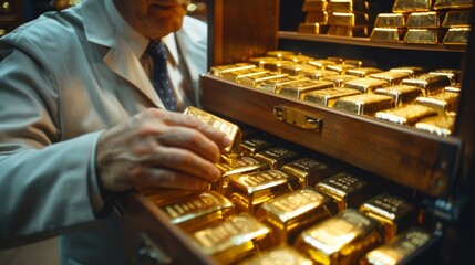 Gold bars placed in a safe deposit box, with a bank official overseeing the process