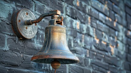 Fototapeta premium School bell mounted on a wall, close-up shot to emphasize its role in signaling school events, isolated with studio lighting