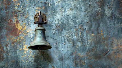 Obraz premium School bell mounted on a wall, close-up shot to emphasize its role in signaling school events, isolated with studio lighting