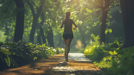 Woman enjoying physical fitness while running in the park, a concept illustrating the healthy and...