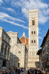 Florence, Italy - April 10, 2024: streets of Florence city center with surrounding area full of tourists in Florence, Italy