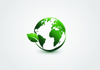 Green earth logo with leaves. Concept of environment and sustainability