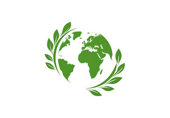 Green earth logo with leaves. Concept of environment and sustainability