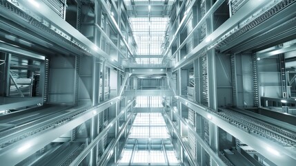 Bottom view of a large distribution warehouse