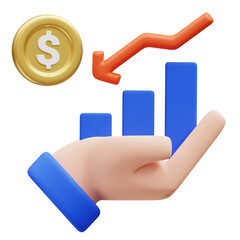 chart down 3d, 3d icon, 3d illustration, style, render, rendering, Suitable for website, mobile app, print, presentation, infographic and any other project.