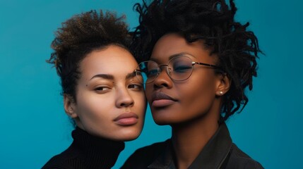 Artistic Portrait of Young Black Lesbian Couple, Showcasing Love and Unity