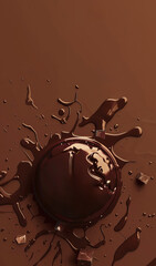 Melted dark chocolate vertical banner with copy space for promotional text. World chocolate text