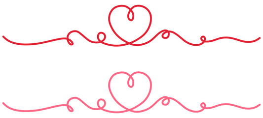Heart border. Line art heart banner. Valentine's Day or Mother's Day Pink , Red divider vector isolated on White Background