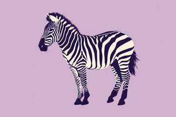 Zebra icon in silhouette, gracefully standing against a serene pastel lavender background, exuding elegance and charm. Ideal for nature-themed designs and advertisements