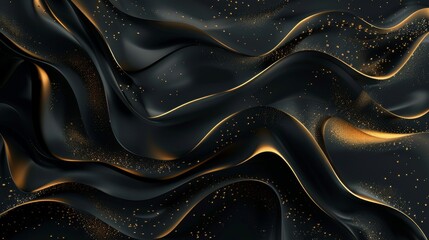 Obraz premium This image showcases a luxurious wavy black fabric texture with sparkling golden glitter, suitable for backgrounds or design elements