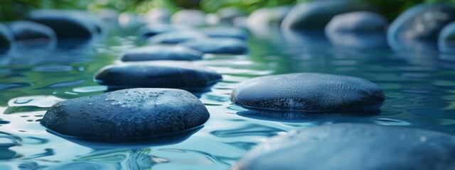 A tranquil, spa-inspired background with stone and water elements.