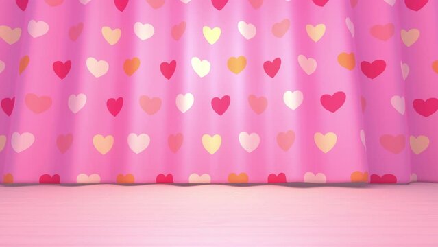 Looped heart curtain with empty floor animation.