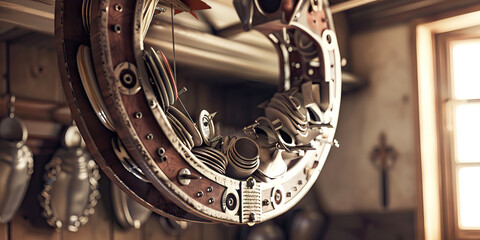 Horse Shoe U-Turn: A unique wall feature created by hanging a horseshoe shape from the ceiling, filling it with other horseshoes and decorative items