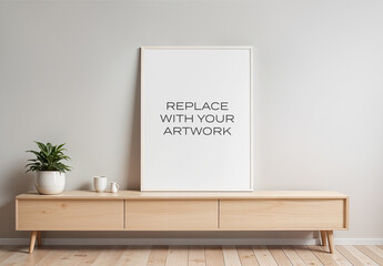 Frame Interior Canvas Wall Art Poster Room Mockup Template with Generative AI