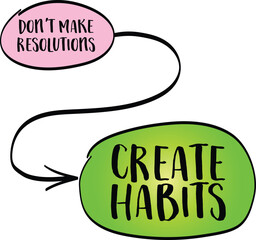 don't make resolutions, create habits -  inspirational advice or reminder, New Year resolutions, setting goals and personal development concept