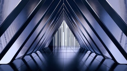 Naklejka premium Futuristic geometric architecture with symmetrical patterns and metallic tones creating a modern, sci-fi inspired environment.