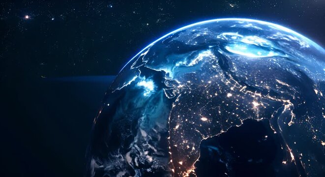 the global energy grid, pulsing with unsustainable sources, casting a dark hue over the planet,
