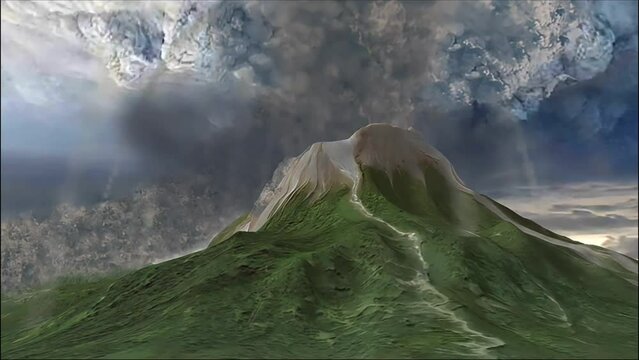 Volcanic eruption 3d view
