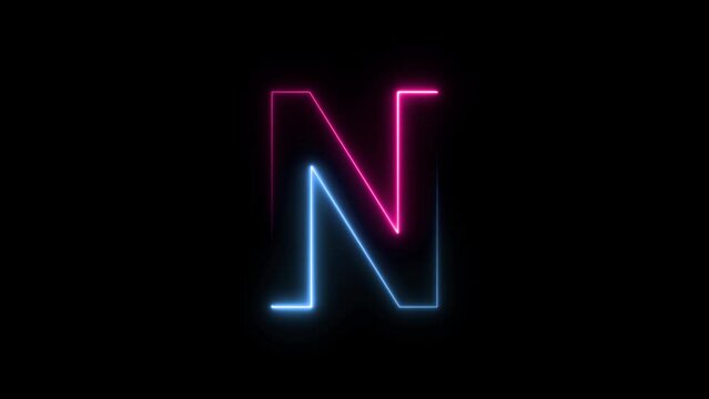 Modern flickering neon letter n animation