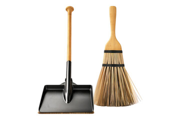 Broom and dustpan isolated on transparent background