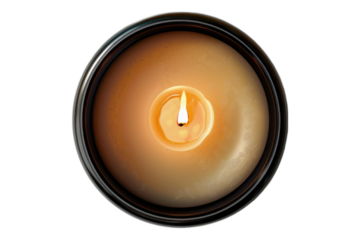 Burning candle top view isolated on transparent background