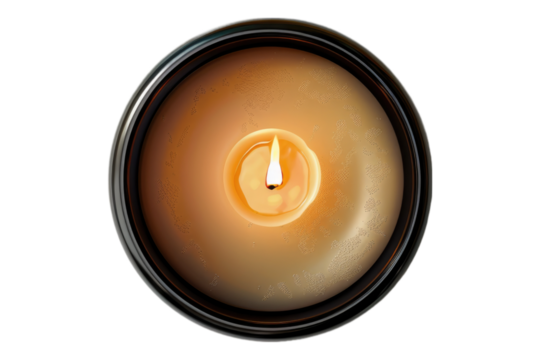 Burning candle top view isolated on transparent background