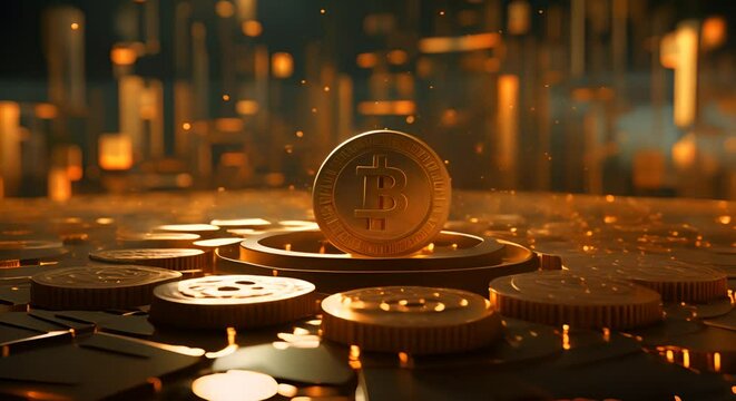 Realistic 3D fluctuating digital currency symbols in a minimalist setting,