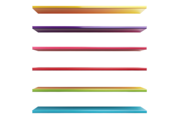 Collection of colorful floating shelves isolated on transparent background