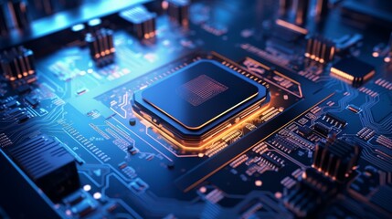 Fototapeta premium Closeup electronic circuit board with cpu chip placed on computer motherboard