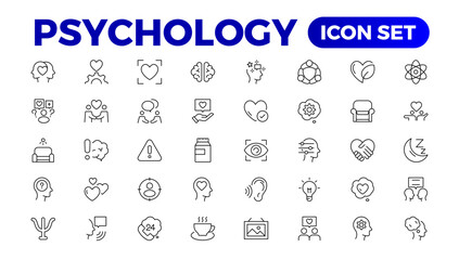 Psychology and mental line icons collection. Big UI icon set in a flat design. Thin outline icons pack. Vector illustration