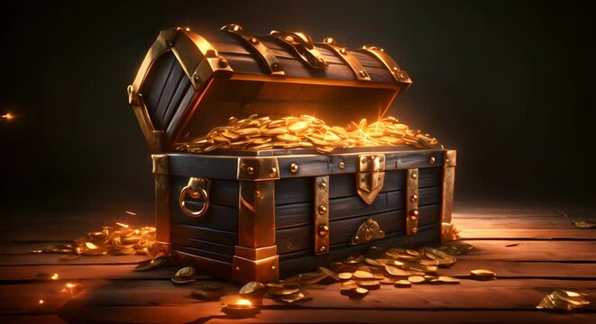 Realistic 3D depiction of a minimalist treasure chest with fluctuating content levels,