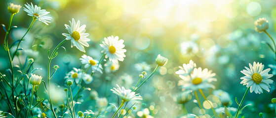 Tranquil Meadow Filled with Daisy Flowers Under a Sunlit Sky, Embodying Springs Freshness