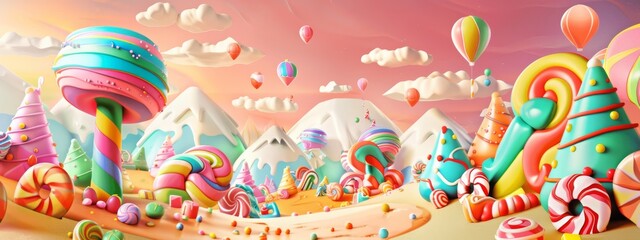 A whimsical, candy land background with sweets, candies, and vibrant colors.