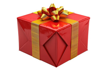 Fototapeta premium Red wrapped gift present with golden ribbon isolated on transparent background