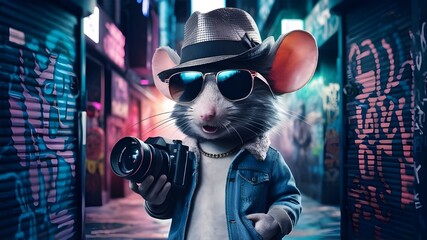 Cool mouse, urban style teen animal, logo concept camera