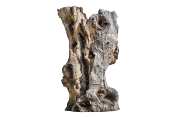 Tree trunk with carvings isolated on transparent background