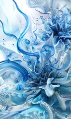 Blue Abstract Glass Fractals,Photorealistic HD