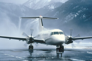 Naklejka premium Aircraft equipped with cloud seeding equipment, weather modification operations.