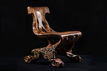 a wooden chair with a black background