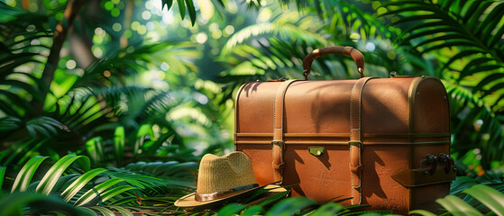 Travel Essentials with Vintage Suitcase and Camera, Ready for a Summer Adventure