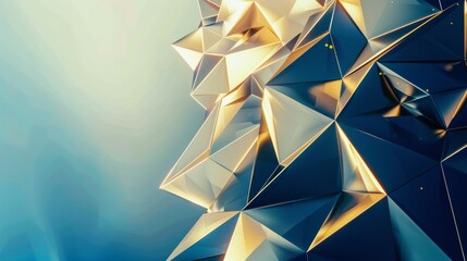 This is an image showcasing a 3D abstract geometric pattern with a gradient of blue to golden hues and light flares