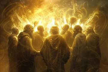 Illuminated Gathering of Apostles in a Radiant Digital Illustration