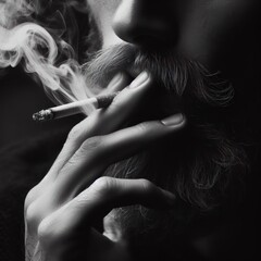 Obraz premium Close-up of a man smoking a cigarette, a depiction of tobacco use and its potential impacts on health