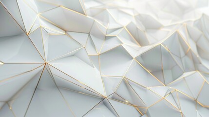 This image showcases a 3D render of a white and gold polygonal structure, creating a modern geometric pattern