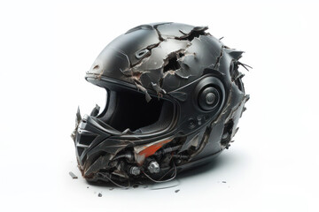 Moto Bike helmet with skull After an accident mock up isolated on white background