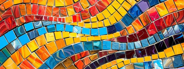 Obraz premium An abstract, geometric mosaic background with colorful tiles and dynamic patterns.