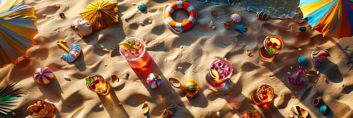 Tropical Beach Cocktail with Starfish and Blue Sea, Summer Vacation Drink on Sand