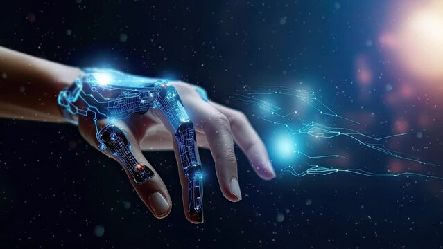 concept of AI helping people, cooperation at work with modern futuristic background
