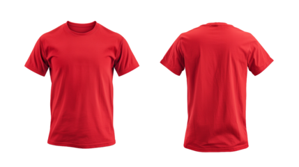 Back and front view of red blank jersey t-shirt mockup template.