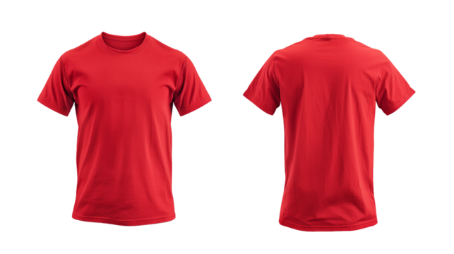 Back and front view of red blank jersey t-shirt mockup template.